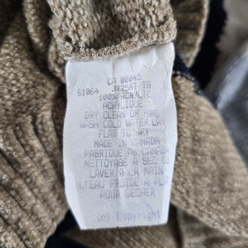 Vintage Tundra Canada Soft Knit Crewneck Sweater Colorblock Tan Blue Womens XL - Picture 10 of 11